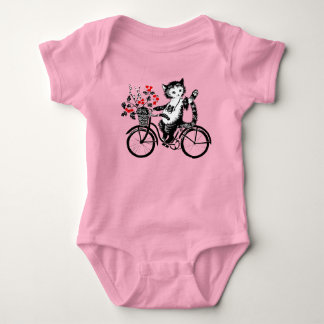 Vintage Kitty Riding A Bicycle Baby Bodysuit