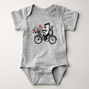 Vintage Kitty Riding A Bicycle Baby Bodysuit