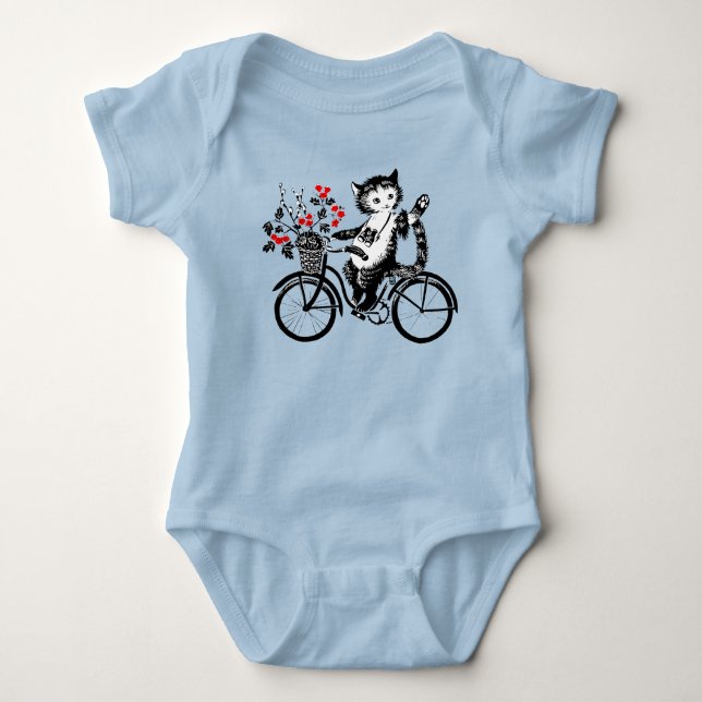 Vintage Kitty Riding A Bicycle Baby Bodysuit (Front)