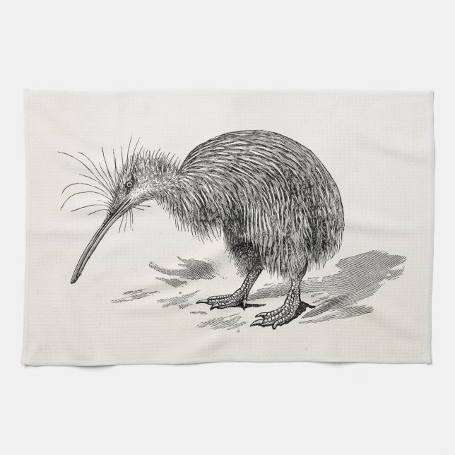 Vintage Kiwi Bird Antique Birds Template Tea Towel (Horizontal)