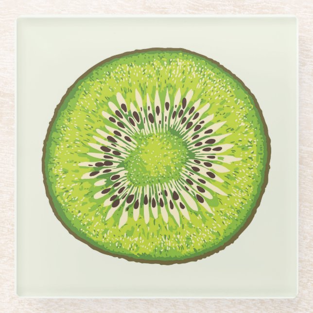 Vintage kiwi slice pattern. glass coaster (Front)