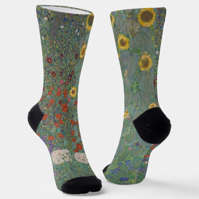Vintage Klimt Farm Garden Sunflowers Floral Art Socks (Angled)