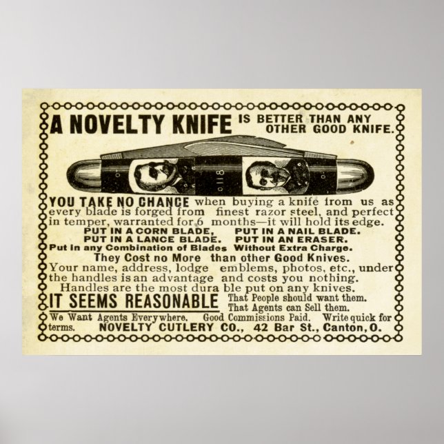 Vintage Knife Ad from 1899 Poster (Front)