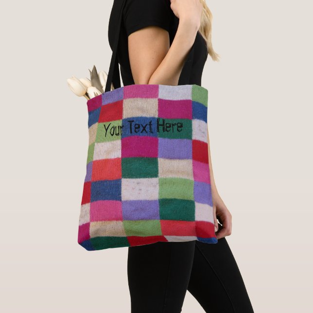 vintage knitted patchwork coloured retro tote bag (Close Up)