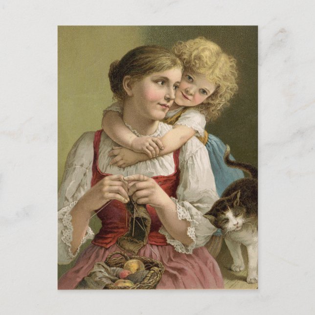 Vintage Knitting Mother Postcard (Front)