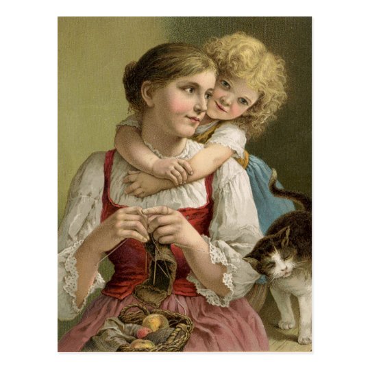 Vintage Knitting Mother Postcard