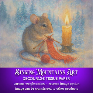 Vintage Knitting Mouse Rustic Winter Decoupage Tissue Paper