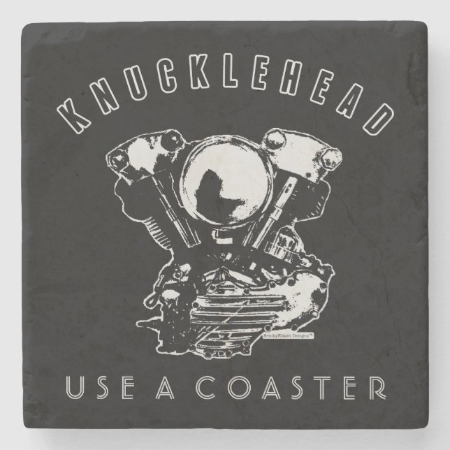 Vintage Knucklehead Motorcycle Engine Stone Coaster (Front)