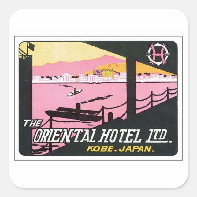Vintage Kobe Japan Hotel Square Sticker (Front)