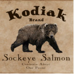 Vintage Kodiak Salmon Label (Bear) Photo Sculpture Magnet<br><div class="desc">Features the left half of a label from a can of mythical Kodiak Brand Sockeye Salmon, circa 1879. The right half, with the image of a Sockeye Salmon, is also available. The brown and sepia image depicts a Kodiak Bear (Ursus arctos middendorffi). Text reading "Kodiak Brand Sockeye Salmon, " "Sockeye...</div>