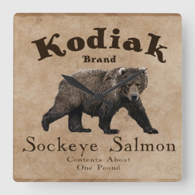 Vintage Kodiak Salmon Label (Bear) Square Wall Clock (Front)