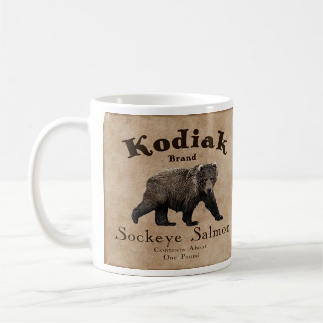 Vintage Kodiak Salmon Label Coffee Mug (Left)