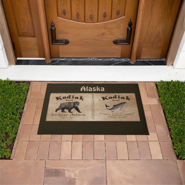 Vintage Kodiak Salmon Label Doormat (Outdoor)