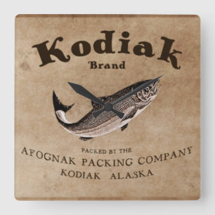Vintage Kodiak Salmon Label (Fish) Square Wall Clock