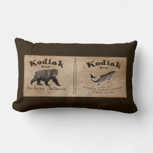 Vintage Kodiak Salmon Label Lumbar Cushion
