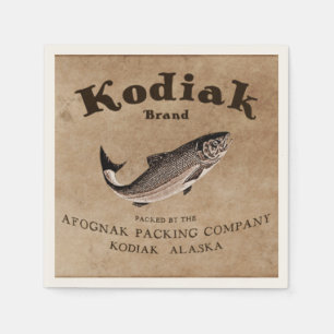 Vintage Kodiak Salmon Label Napkin