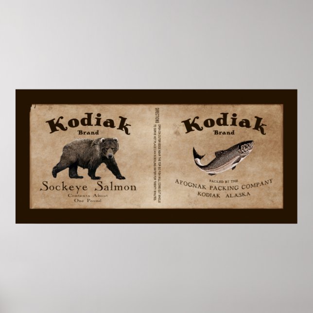Vintage Kodiak Salmon Label Poster (Front)