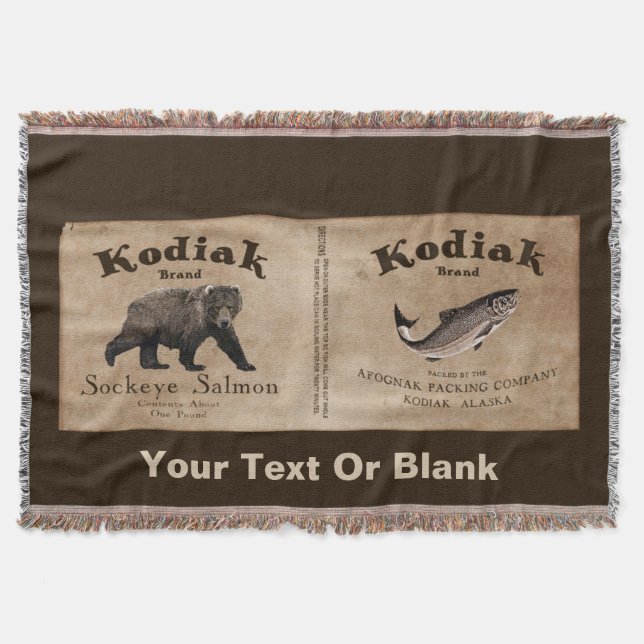Vintage Kodiak Salmon Label Throw Blanket (Front)