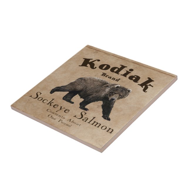 Vintage Kodiak Salmon Label Tile (Side)