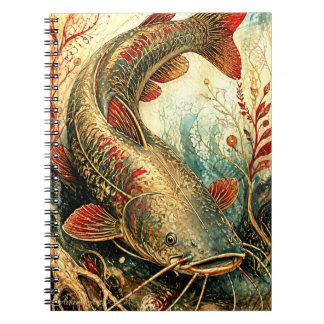 Vintage Koi Catfish Fusion Art Ornate Aquatic Notebook