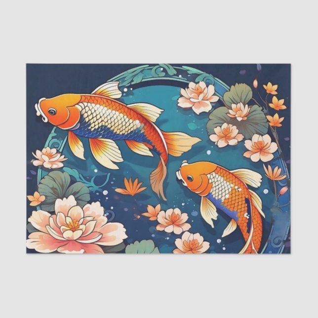 Vintage Koi Fish on Indigo Tissue Paper (Front)