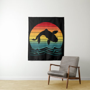 Vintage Koi Fish Sunset Scenery Tapestry