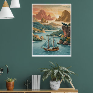 Vintage Komodo Island National Park Travel Poster