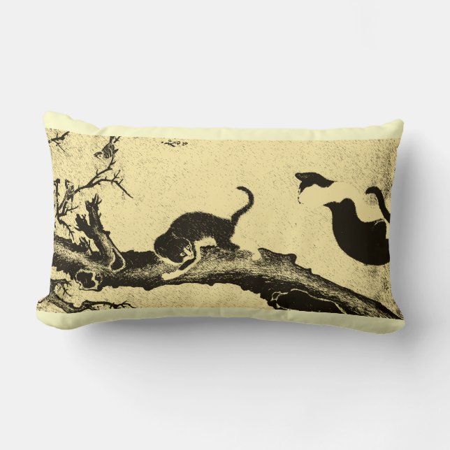 Vintage Korean Cat Art Lumbar Cushion (Front)