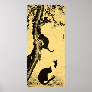 Vintage Korean Cat Art Poster