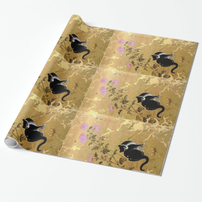 Vintage Korean cat art wrapping paper (Unrolled)