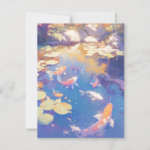 Vintage Korean Fish Watercolor Painting Postcard