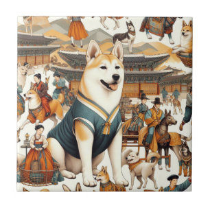 Vintage Korean Jindo Dog Seamless Illlustration Tile