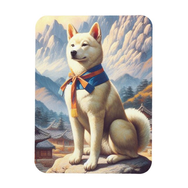 Vintage Korean Jindo Illustration Magnet (Vertical)