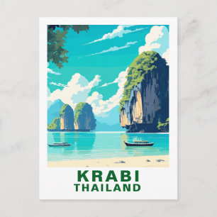 Vintage Krabi, Thailand Beach Postcard