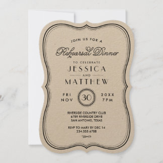 Vintage Kraft Art Deco Wedding Rehearsal Dinner Invitation
