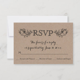 Vintage kraft cardboard floral wedding RSVP card