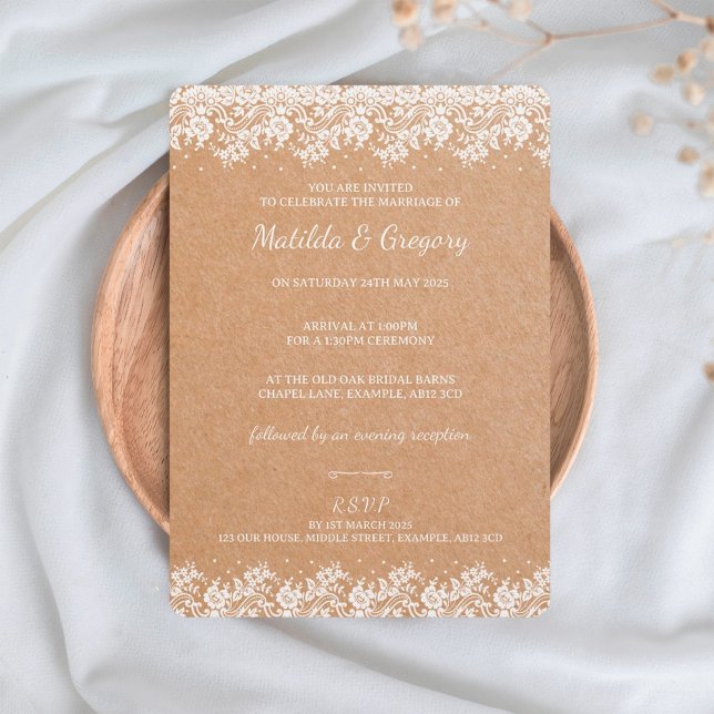 Vintage Kraft Floral Lace Wedding Invitation (Creator Uploaded)