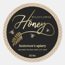 Vintage Kraft gold bee honey branch jar Label