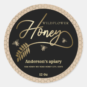 Vintage Kraft gold bee honey branch jar Label