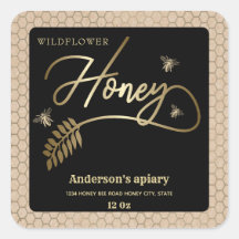 Vintage Kraft gold bee honey branch jar Label