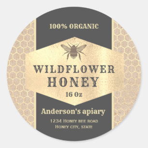 Vintage Kraft gold honeybee honey jar label