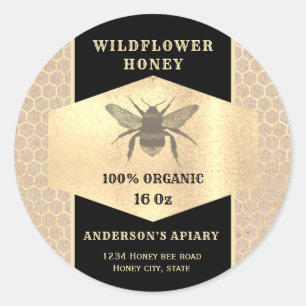Vintage Kraft gold honeybee honey jar label
