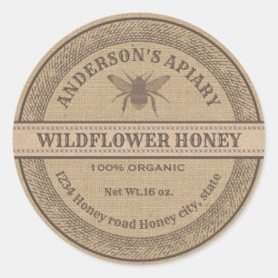 Vintage Kraft linen bee apiary honey jar label