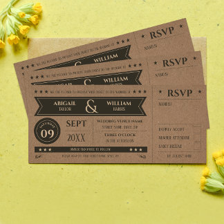 Vintage Kraft Wedding Ticket Invitation with RSVP