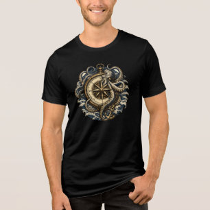 Vintage Kraken Compass Nautical Octopus Ocean Adve Tri-Blend Shirt