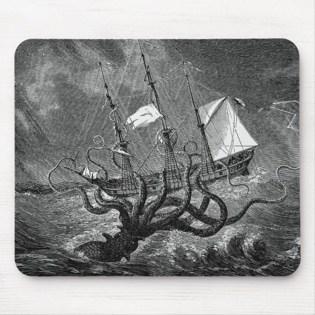 Vintage Kraken Giant Squid Sea Monster Mouse Mat (Front)