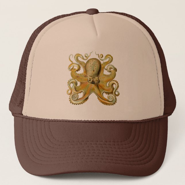 Vintage Kraken, Octopus Gamochonia, Ernst Haeckel Trucker Hat (Front)