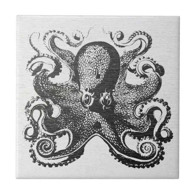 Vintage Kraken Octopus - Nautical Art Tile (Front)