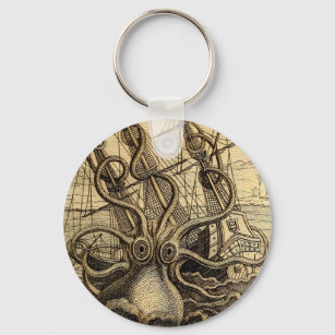 Vintage Kraken Print Key Ring