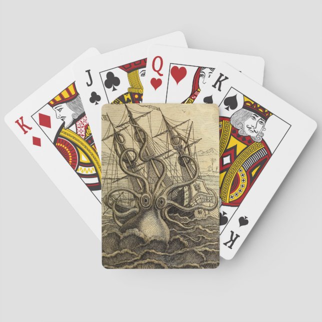 Vintage Kraken Print Playing Cards (Back)